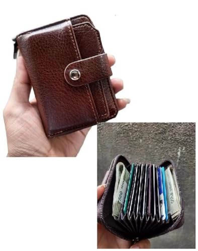 Image of PU Leather 9 Slot Vertical Credit /Debit /ATM Card Holder Money Wallet Zipper Coin Purse for Men Women (11.5 x1.75 x 8 cm) (Brown)