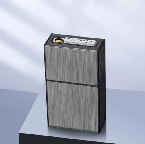 Pitillera con encendedor electrónico – Pitillera con encendedor de aluminio y plástico sin llama, antiviento para hombre y mujer