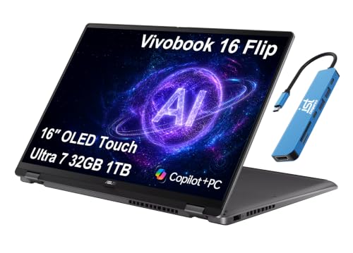 Image of ASUS Vivobook 16 Flip, 16 inch 2-in-1 Laptop, Ultra 7 258V, 32GB DDR5, 1TB SSD