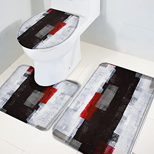 Queenker Badezimmerteppich-Set, 3-teilig, WC-Deckelbezug, WC-Vorleger und WC-Deckelbezug, geometrische abstrakte… – Bild 4