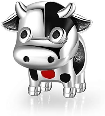 FAEFASH Cow Charm Bead 925 Sterling Silver Animals Charm Fit Women Bracelet,for Animal Lovers (Red.Silver and Black Multi)