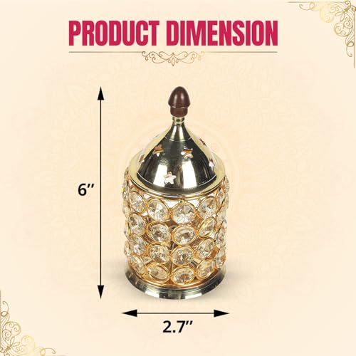 Image of Klassic Decor Brass and Crystal Horizontal Shape Akhand Diya /Table Deepak /Oil Lamp with Plastic knob, Medium Size (Pack of 1, Golden)