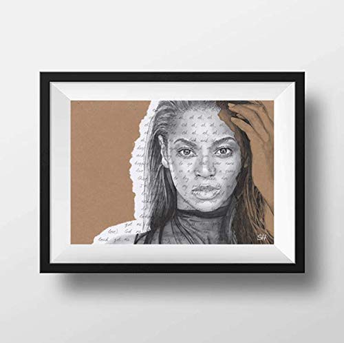 Beyonce Portrait drawing - signed Giclée art print with Crazy in Love Lyrics - A5 A4 A3 Size artwork