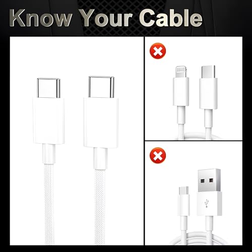Image of iPhone 15 USB C Charger Cable,Fast Charge Type C To Type C Charging Nylon Braided Cord Wire For Apple15 /15 Plus /15 Pro Max,iPad Pro,Macbook,Samsung S24 Ultra /S23 Ultra /S22 /S23 Fe 5G,White-Grey
