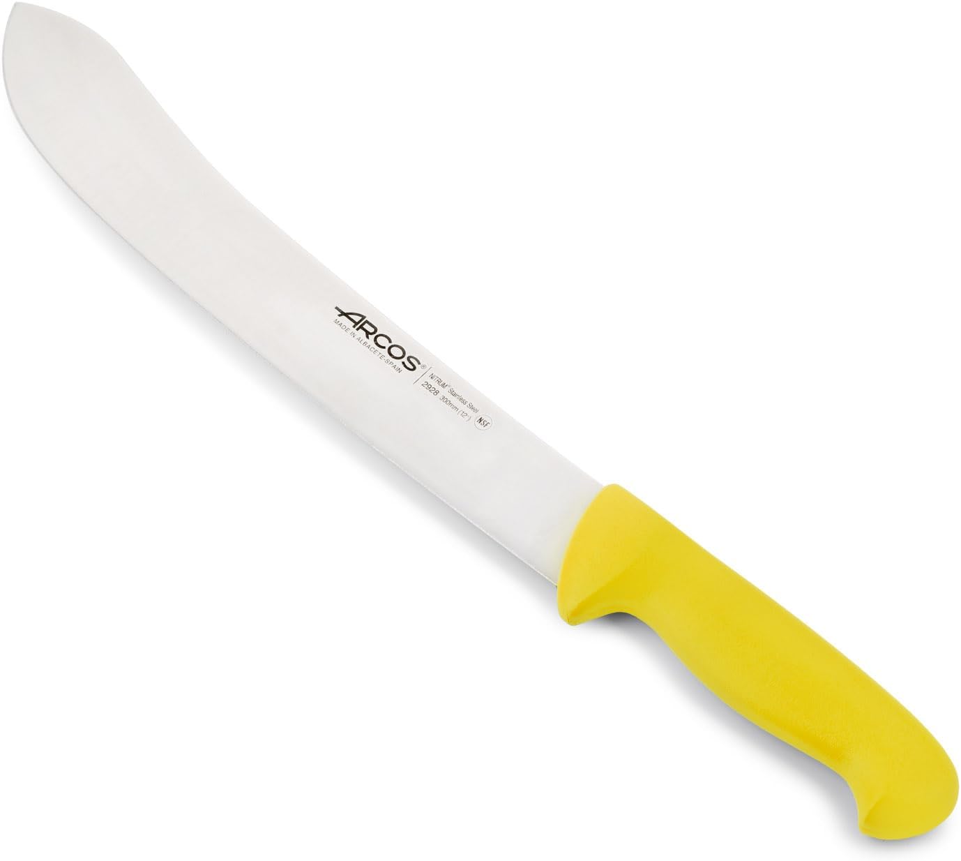 Butcher Knife 12 Inch Nitrum Stainless Steel and 300 mm blade. Professional Cooking Knife For Cutting Meat, Fish and Vegetables. Ergonomic Polyoxymethylene Handle. Series 2900. Color Yellow