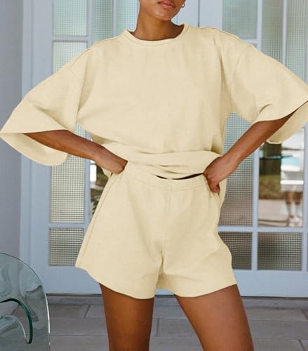 Image of Tankaneo Womens Pajama Sets 3 /4 Sleeve Oversized Tops & Loose Fit Shorts Lounge Set with Pockets Loungewear
