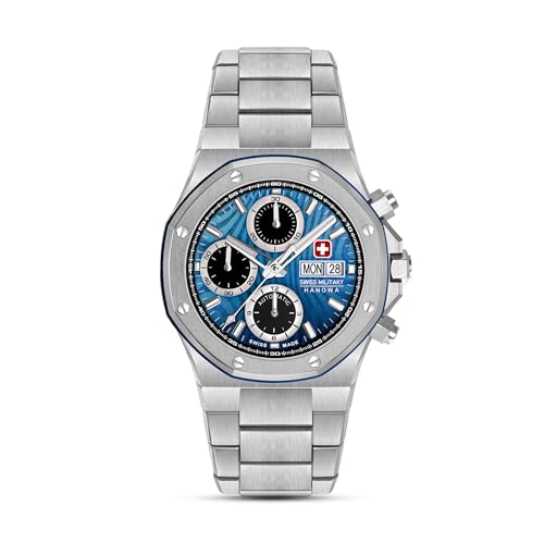 Image of SWISS MILITARY HANOWA Damask Legends Windstorm Blue Round Dial Swiss Made Automatic Watch for Men | SMWGL0007001