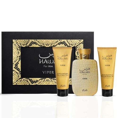 Image of RASASI Hawas Viper 3-Piece Perfume Gift Set Eau de Parfum Spray & Face, Beard Wash & Shower Gel 100ml (3.4 Oz)