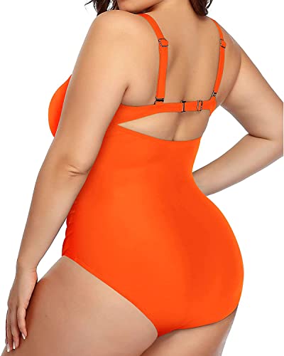 Daci Plus Size Swimsuit For Women One Piece Cutout Tummy Control Bathing Suits V Neck Monokini Orange 18 Plus #TOP1