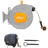 Difiol Retractable Garden Hose Reel Wall Mount, 1/2"×100ft Automatic Garden Hose Reel with Cover, 10