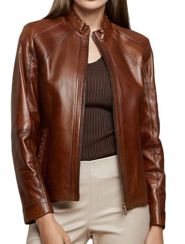 Womens Cafe Racer NY Luxury Designer Motorcycle Real Lambskin Leather Jacket - Ladies Casual Biker Jacket