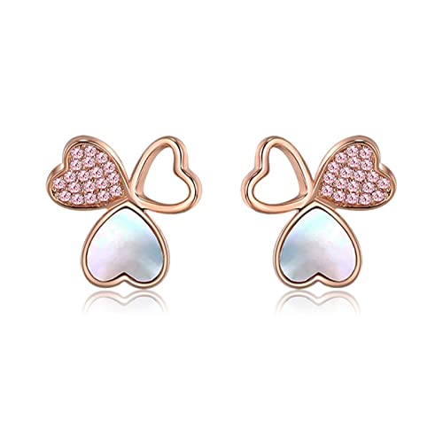 Boucles d'oreilles argent 925 femme cœur fleur zircon rose et coquille blanche
