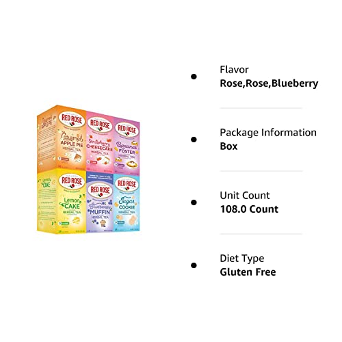Red Rose Sweet Temptations Bundle! 6 Flavor Sugar Cookie, Banana Foster, Caramel Apple Pie, Blueberry Muffin, Lemon Cake & Strawberry Cheesecake! 0 Calories, Gluten Free And Caffeine Free Herbal Tea! #TOP7