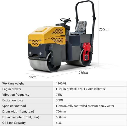 Image of MMS 1 Ton Double Drum Vibratory Road Roller, 13.5HP 420cc Gas Powered Fully Hydraulic Compactor, 27.6 in Drum with Water Spray System for Asphalt, Pavement, Driveways and Soil