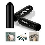PDKKFF 150 Pezzi Tappi Terminali in Gomma 8mm ID, Rotondi Cappucci Terminali in PVC, Copertura Protezioni per Viti, Bulloni, Filettature, Tubi, Gambe di Sedia e Astine, Nero
