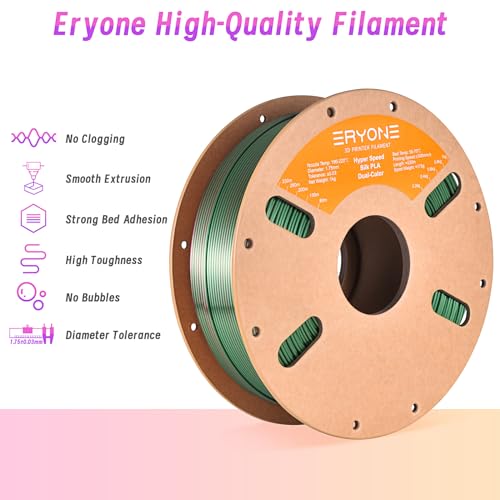 Image of ERYONE Silk Filament PLA+ 1.75mm Shiny 3D Printer Filament, Multicolor PLA 2 in 1, 1kg (2.2LBS) /Spool, HS Silk Dual Color Red & Green