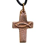  Butzon & Bercker Kreuzanhänger Bronzekreuz - Umhänge-Kreuz mit Fischsymbol, 2,5cm, mit Band