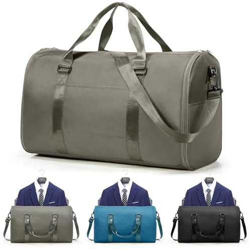 VECAVE Convertible Garment Duffle Bags for Travel, Carry On Garment Bag for Women Men 2 in 1 Hanging Suit Bag, Large Weekender Bags for Business Trip Wedding Hanging Clothes Green