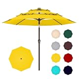 Ayge 9ft 3-Tier Large Outdoor Patio Umbrella Market Table Umbrella-UV Resistant,Easy Push Button Tilt and Crank,8 Sturdy Fiberglass Ribs Heavy-Duty Pool Umbrella for Deck,Backyard,Garden,Yard,Yellow