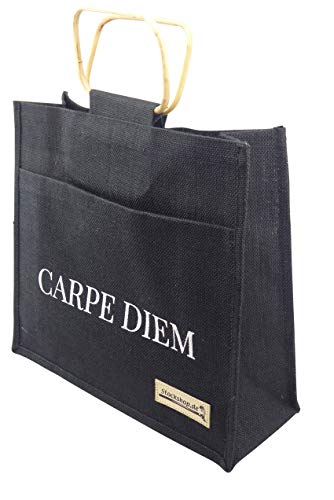 Stockshop CARPE DIEM Geschenkverpackung Jute-Tasche schwarz mit stabilen Holzgriffen für Trinkstöcke, Faltstöcke, Flipstick, Sonstiges Cover