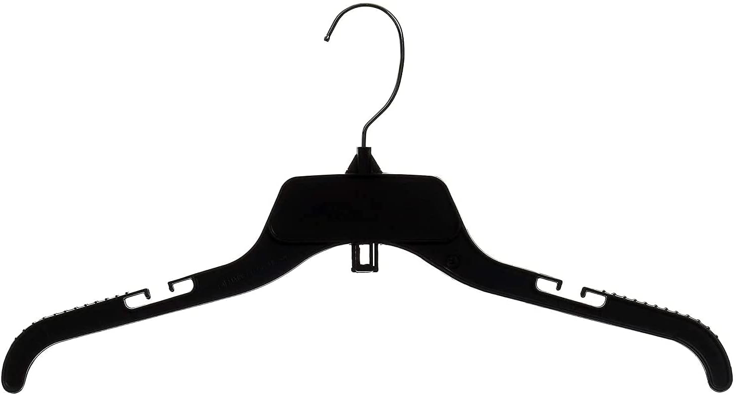 SSWBasics 17 inch Break-Resistant Black Plastic Dress Hangers - Case of 100 - Durable,