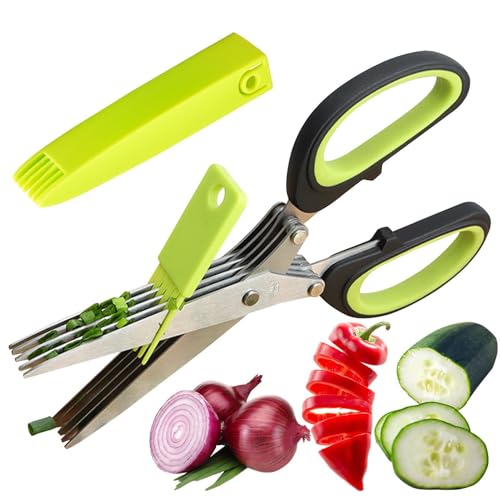 Cocina Tijeras De Hierbas De Hierbas -5 Sesiones De Verde Con Capas De Picada -5 Sesiones De Verde Con Capas De Picada -Polybes De Acero Inoxidable -Tijeras De Vegetale