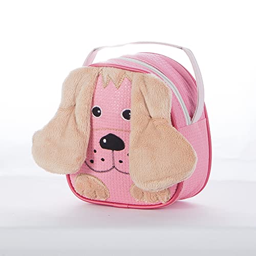Kit Mochila De Carrinho Infantil Bichinho G + Lancheira - Suporte - Rodinhas Escolar Dog Rosa