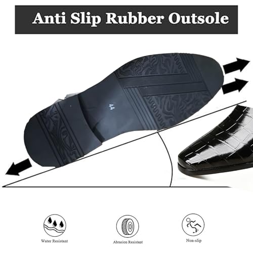 Image of Chelsea Boots for Men's Leather Print Monk Buckle Slip On Dress Boots with Side Zipper Fashion Pointed Toe Buckle Strap Classic Business Chukka Boots for Casual Work Party Oxford Booties