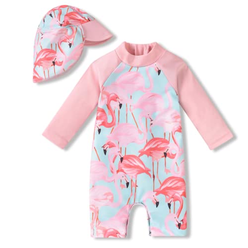 Image of Aalizzwell Baby Girls Long Sleeve One Piece Bathing Suit with Hat