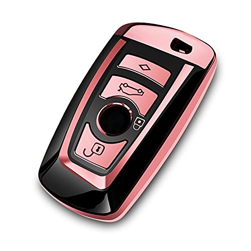 Intermerge for BMW Key Fob Cover,Key Case for 1 3 4 5 6 7 Series X1 X3 X4 M5 M6 GT3 GT5 Remote Control Key Premium Soft TPU Anti-dust Full Protection (Rose Gold)