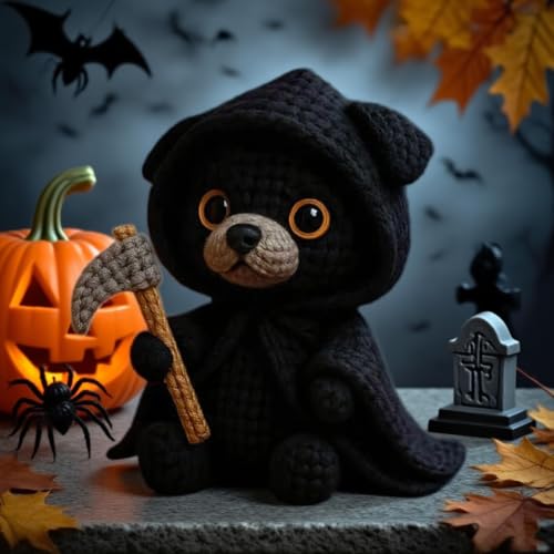 Figurine d'Halloween faite à la main en crochet avec citrouille - Soutien émotionnel - Cadeau pour les amoureux des chiens et des chats – vue 5