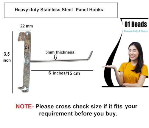 Image of Q1 Beads 12 Pcs 6 inch Stainless Steel Gridwall Panel /Mesh /Jali /Grid Display Hook Hanger for Showroom, Mobile Shops,Supermarket Hanging in Garment & Grocery Shops etc.(Chrome) (6 inches)