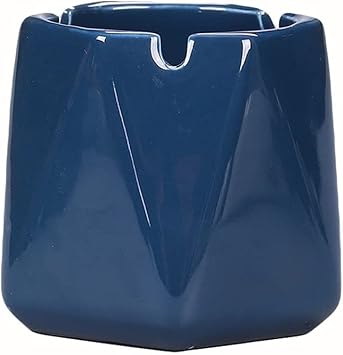 Ashtray Ceramics Windproof Creative Ashtray with Three Grooves Portable Exquisite Multifunction Ash Tray for Men Smokers Gifts Color Blue