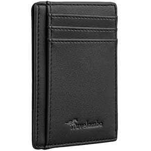 Travelambo Front Pocket Minimalist Leather Slim Wallet RFID Blocking Medium Size