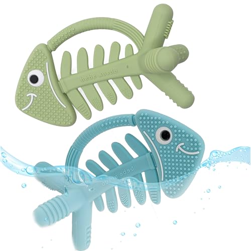 Image of 2PCS Baby Teething Toys, Fish Baby Teether Olive & Turquoise-USA Patent Pending