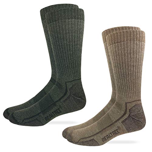Realtree Mens 60% Merino Wool Full Cushion Seamless Toe Boot Socks 2 Pair Pack (Tan/Green, Men's Shoe Size 9-13 - Sock Size Large)