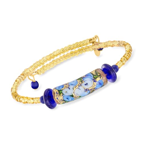 Ross-Simons Italian Blue Murano Glass Floral Bead Wrap Bracelet