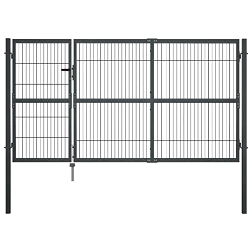 Metal Garden Gate, Swing Gate Entrance Security Door with Posts Steel 350x140 cm Anthracite