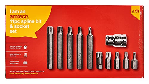 Amtech – Spline Bit & Socket Set, Chrome Vanadium Steel, high-Grip Profile for Stubborn/Worn Fasteners, Heavy-Duty case (11pc) - Image 2