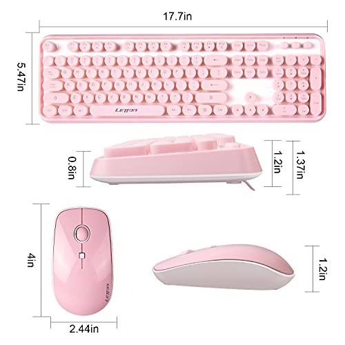 Pink Wireless Keyboard Mouse Combo, 2.4Ghz Wireless Retro Typewriter Keyboard And Mouse Combo, Letton Full Size Wireless Office Computer Keyboard And Cute Mouse With 3 Dpi For Mac Pc Desktop Laptop #TOP1