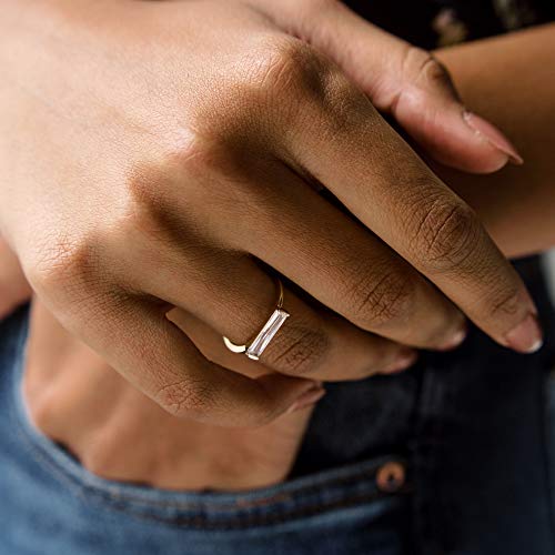 Honeycat Lorena Long Crystal Baguette Ring In Gold, Rose Gold, Or Silver | Minimalist, Delicate Jewelry (Rose Gold, 5) #TOP5