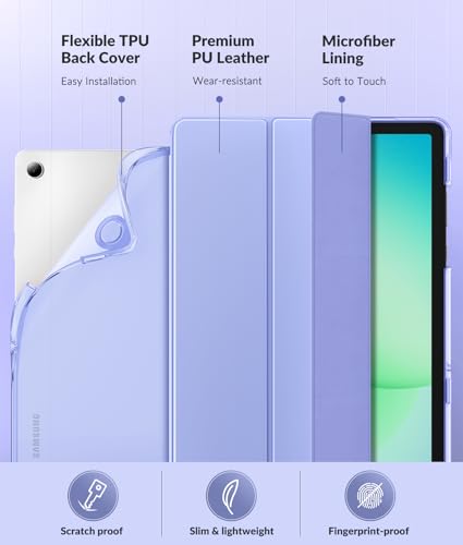 Image of MoKo Case for Samsung Galaxy Tab A11+ Plus 11 inch 2025, Lavender Purple | Fit Samsung Galaxy Tab A9+ Plus 2023 with Soft TPU Translucent Back Protective Cover Trifold Stand Case, Auto Wake /Sleep