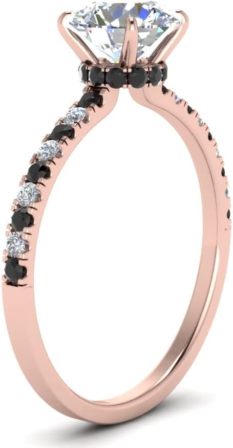 Choose Your Gemstone Round Shape 14k Rose Gold Plated Halo Engagement Rings Hidden Halo Petite Diamond CZ Ring Lightweight Office Wear Gift Jewelry for Women : US Size Size 4 to 12