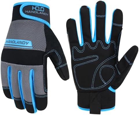 HANDLANDY Work Gloves Mens & Women, Utility Safety Mechanic Working Gloves Touch Screen, Flexible Breathable Yard Work Gloves