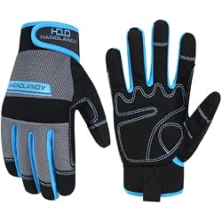 HANDLANDY Work Gloves Men & Women, Utility Mechanic Working Gloves Touch Screen, Flexible Breathable Yard Work Gloves (Medium, Grey)
