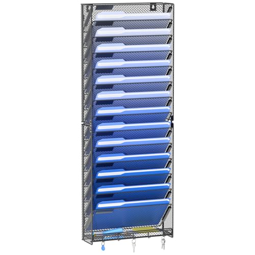 OUTWOLF 15 Tier Wall File Organizer with Hooks, Hanging Wall File Holder Wall Mount Paper Folder Organizer for Office, Magazine Rack