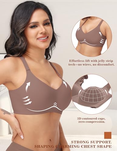 Image of PoseFree Seamless Bras with Support, A Buttery Soft Wireless T-Shirt Bra for All-Day Comfort Coffee M
