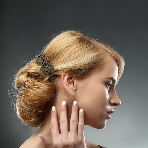 Pasadores de pelo retro de bronce con metal labrado para mujer 6