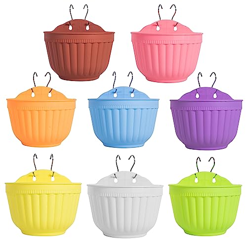 8 Pcs Colorful Resin Wall Hanging Planter Pot Vertical Garden Living Wall Mount Window Hang Indoor Outdoor Plant Flower Basket For Kitchen Herb Balcony Railing Shelf Fence Bedroom Trellis Decor Modern #TOP4