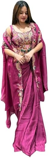 MARUTI FASHION HOUSE Lehenga Choli Indo-Western Draped Set For Womens And Girls Ready To Wear Party Shurg With Sharara Hev...